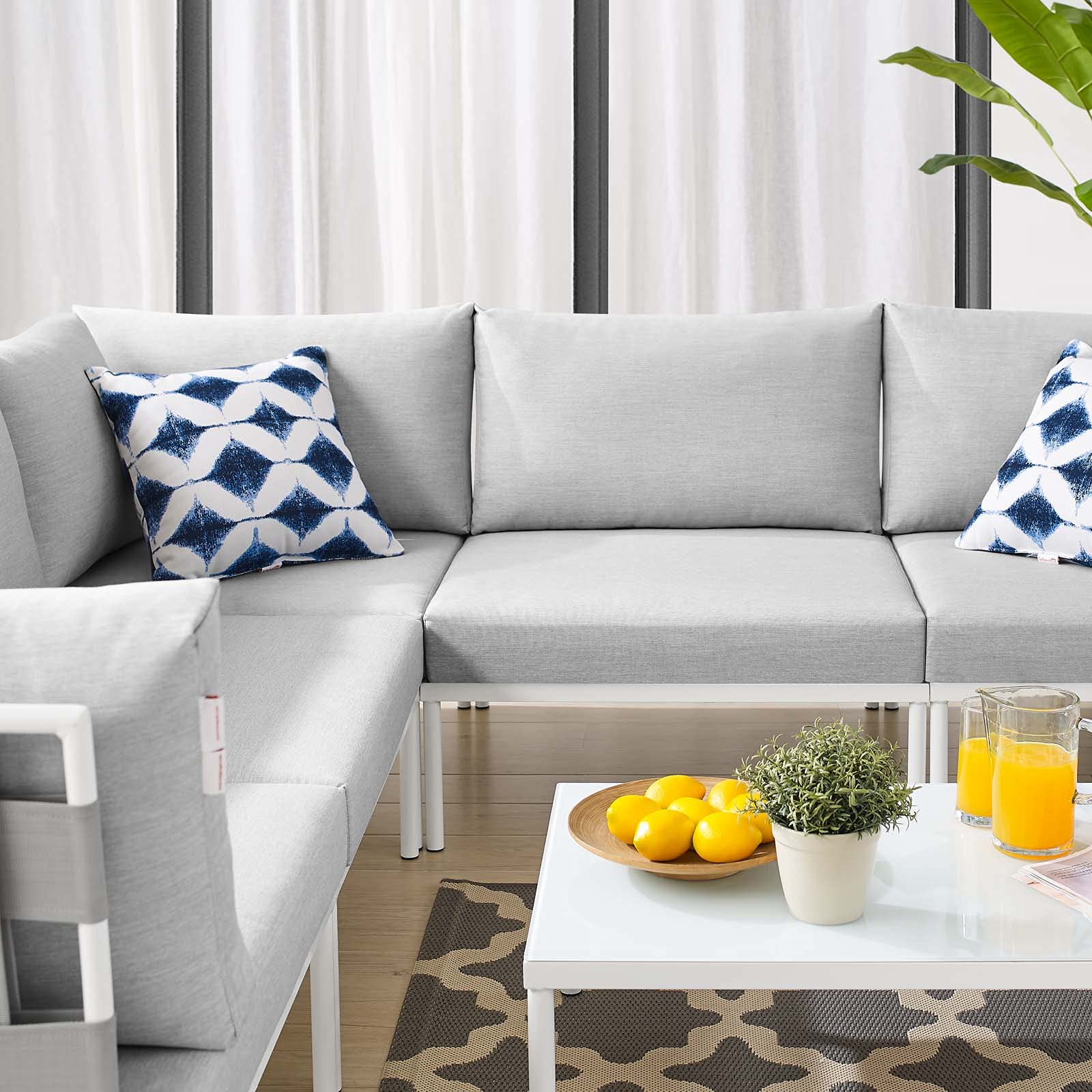 Modern Aluminum Grey Lounge Sectional Sofa Chair Table Set for Outdoor Patio, Cafe & Garden Relaxation | Durable & Stylish Furniture for Backyard, Poolside & Restaurant Seating