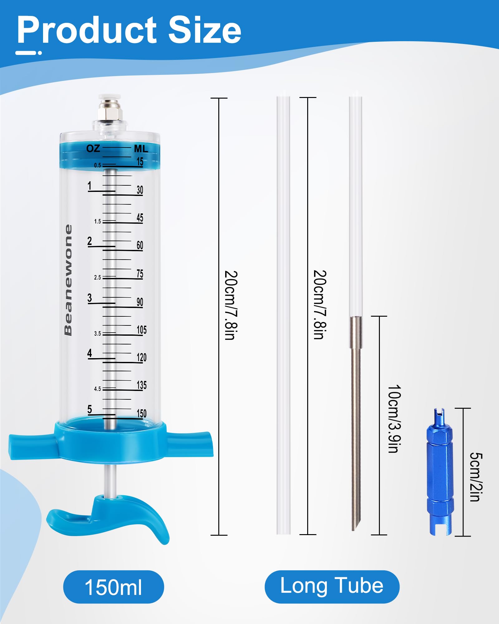Premium Tubeless Tire Sealant Injector - 150ml Polycarbonate with Brass Push-to-Connect Valve - Perfect for Mountain Bikes, Road Bikes & Off-Road Vehicles - Quick & Easy Flat Tire Repair