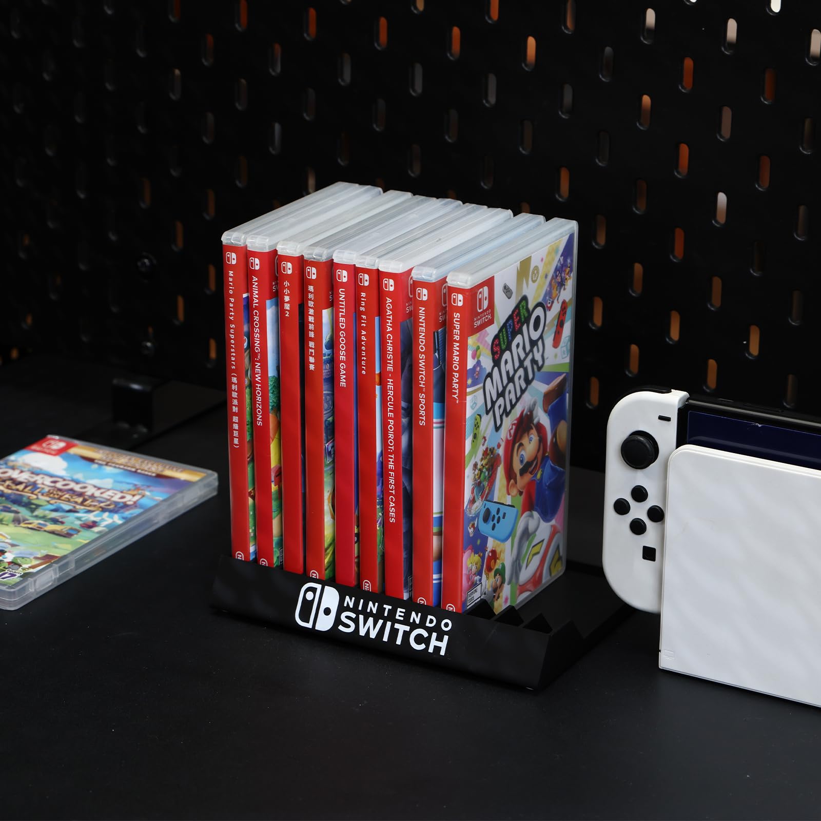 Nintendo Switch Game Holder - 12-Slot Game Case Organizer with Stand & Brackets for Switch Games, Cards, and Disks - Black - Perfect for Gaming Setup and Storage Organization