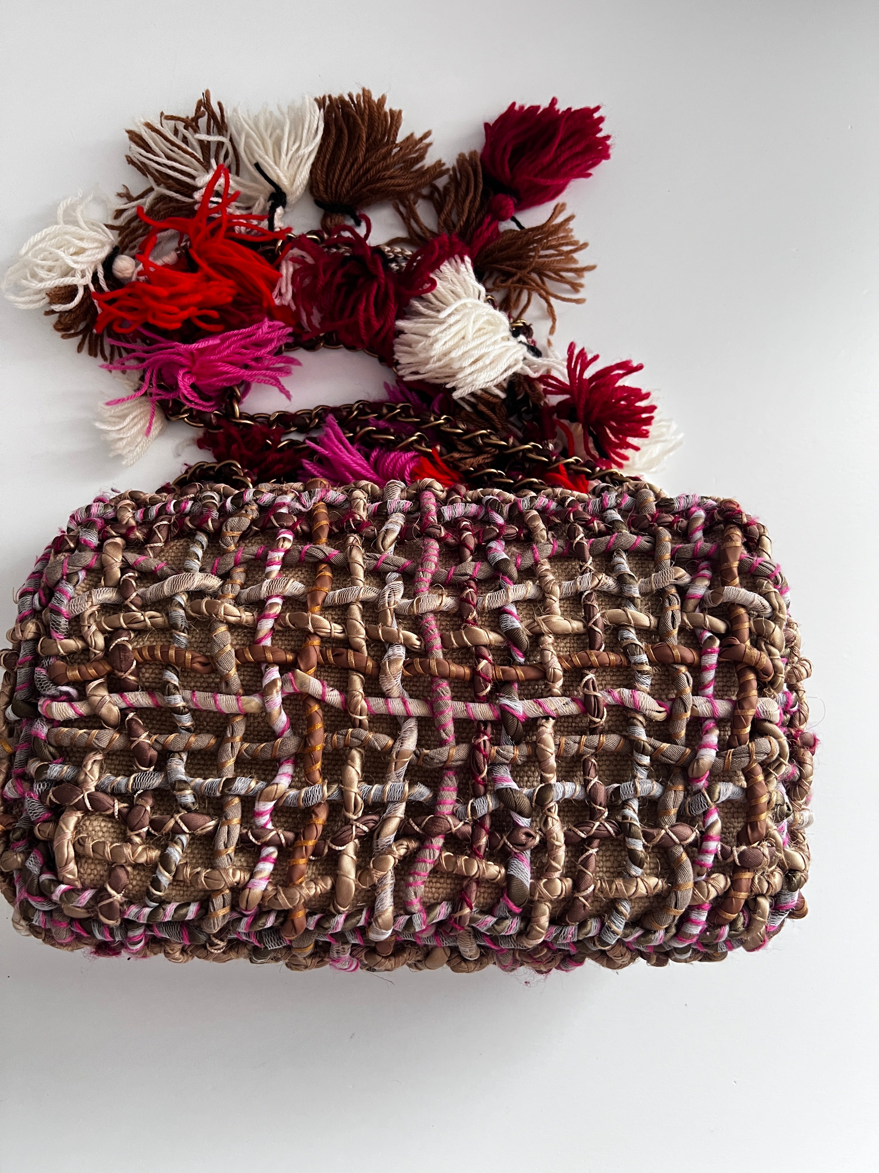 Chanel Limited Edition 2015 Dubai Resort Runway Woven Pom Pom Classic Flap Bag - Luxury Designer Handbag for Women, Evening Parties & Special Occasions