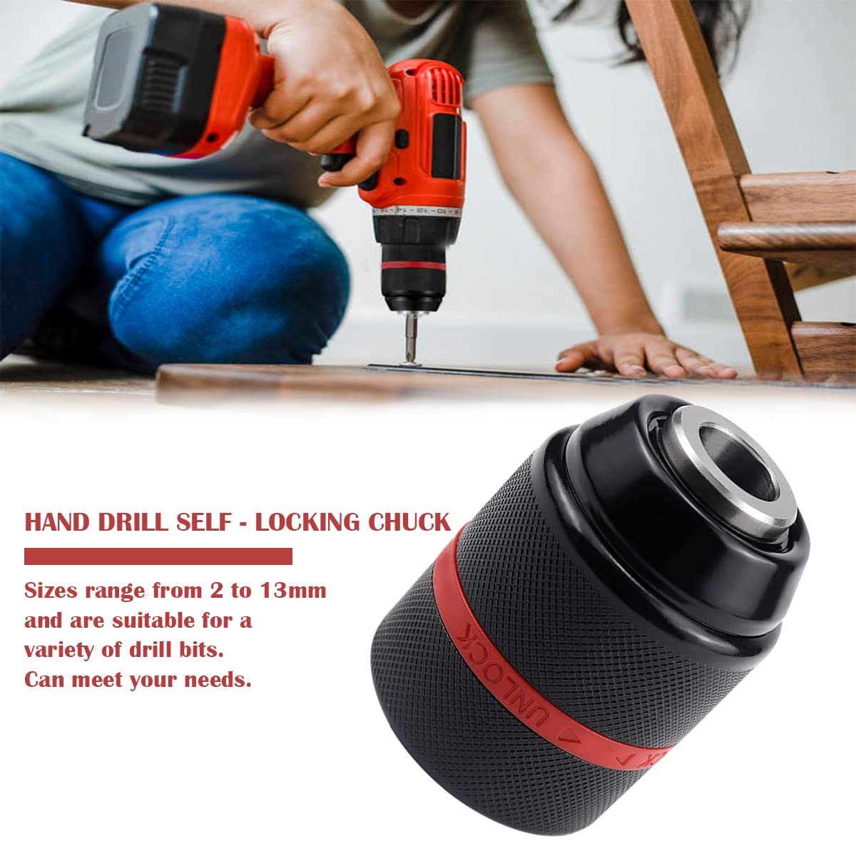 Self-Tightening Keyless Drill Chuck 2-13mm (1/2-20UNF) - Universal Fit for Hand & Impact Drills - Perfect for Woodworking, Metalworking & DIY Projects