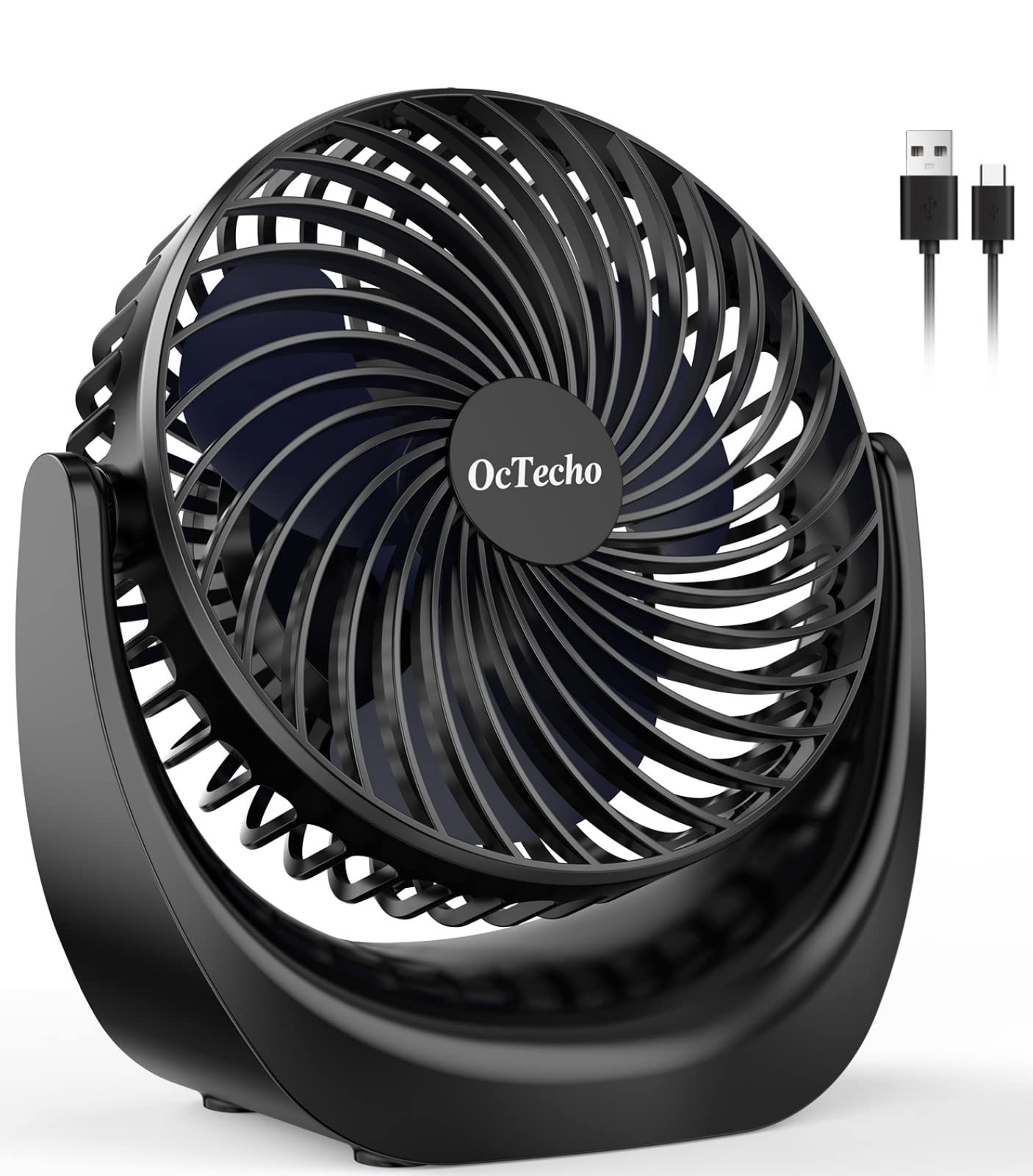 OcTecho USB Mini Desk Fan - Quiet Portable Small Fan with Strong Airflow, 5 Speed Settings & 360° Rotation - Perfect for Office, Home, Travel, Camping & Outdoor Use - Upgraded Version