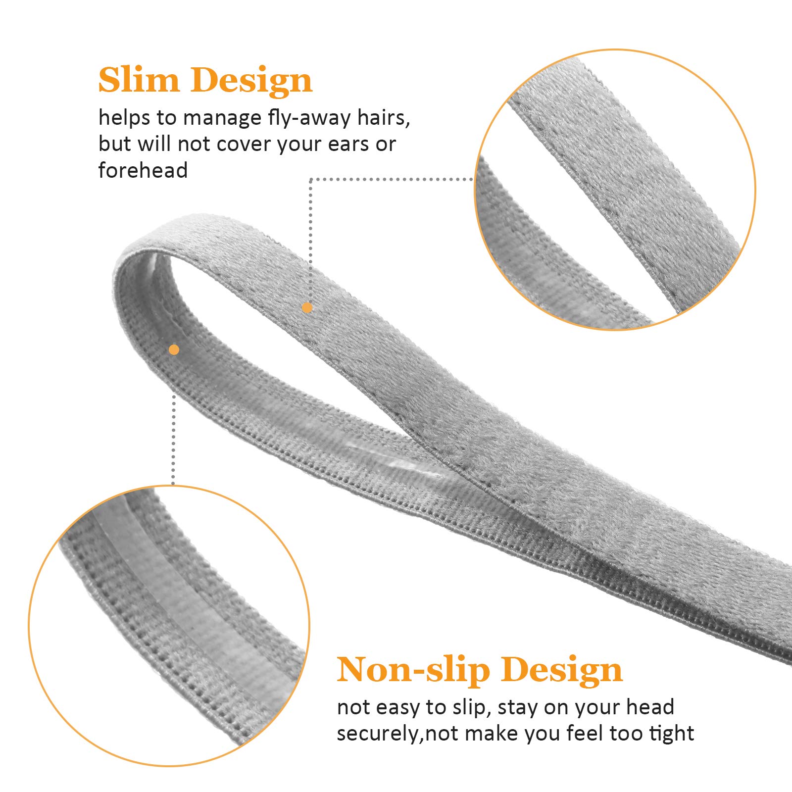 12 Pack Non-Slip Elastic Sports Headbands for Men & Women - Sweat Absorbing Workout Hair Bands with Silicone Grip for Running, Yoga, Tennis, Basketball, Football - Black White Grey Set for Gym & Active Lifestyle