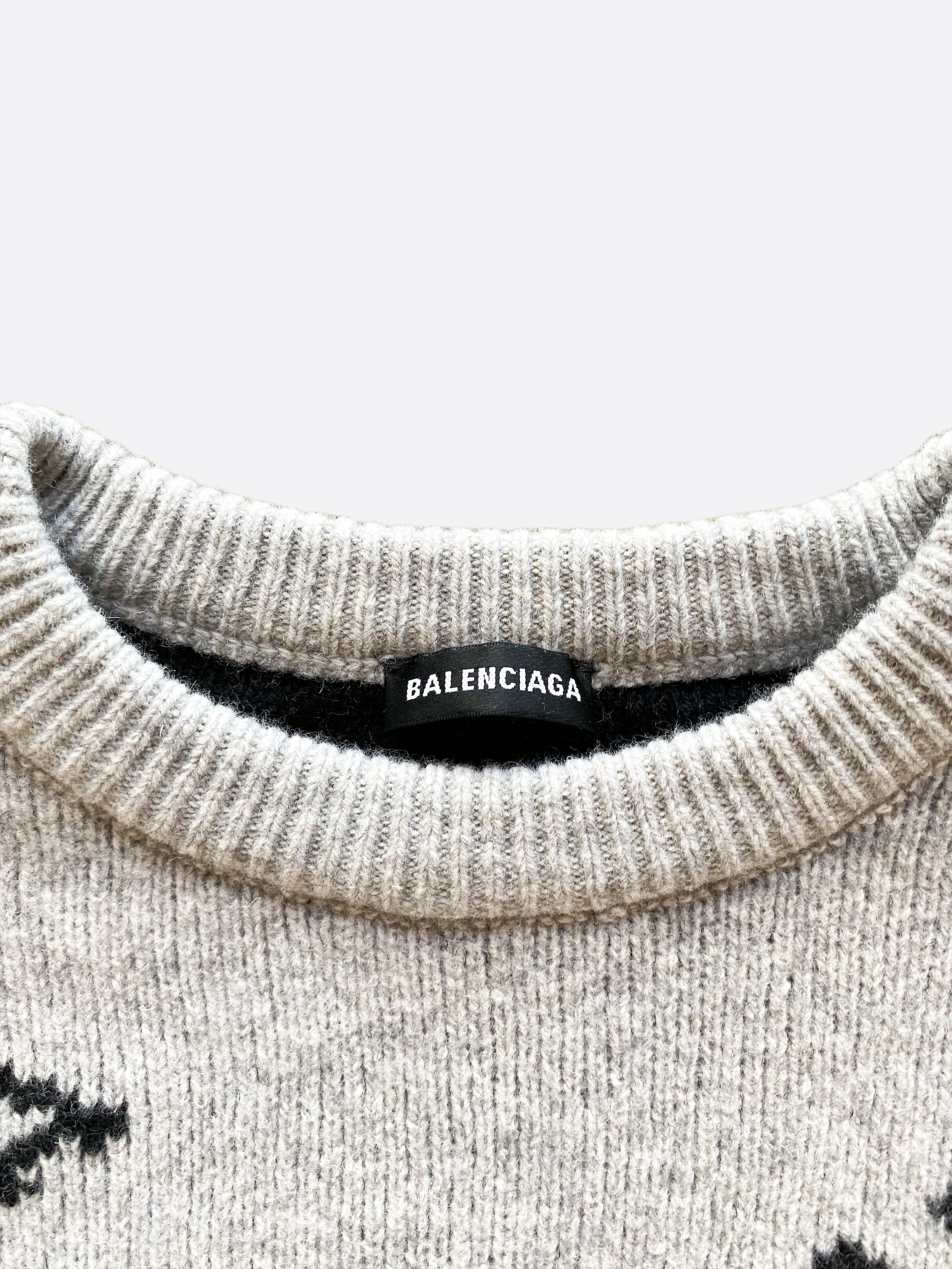 Balenciaga Grey All Over Logo Sweater for Men & Women | Trendy Oversized Pullover for Casual Wear & Street Style Fashion
