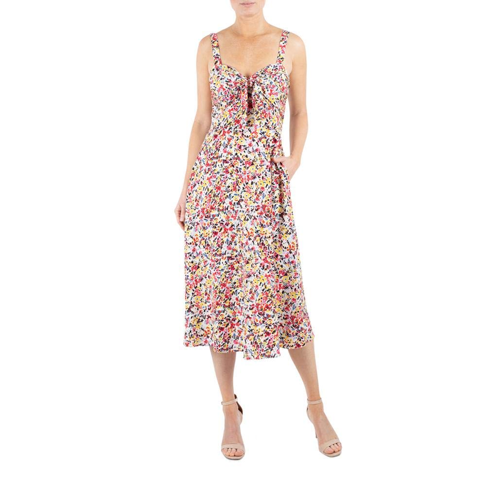 Julia Jordan Women's Floral Print Summer Dress - Sweetheart Neckline, Front Tie Detail, Sleeveless Midi Dress for Beach Vacation, Garden Party & Casual Outings
