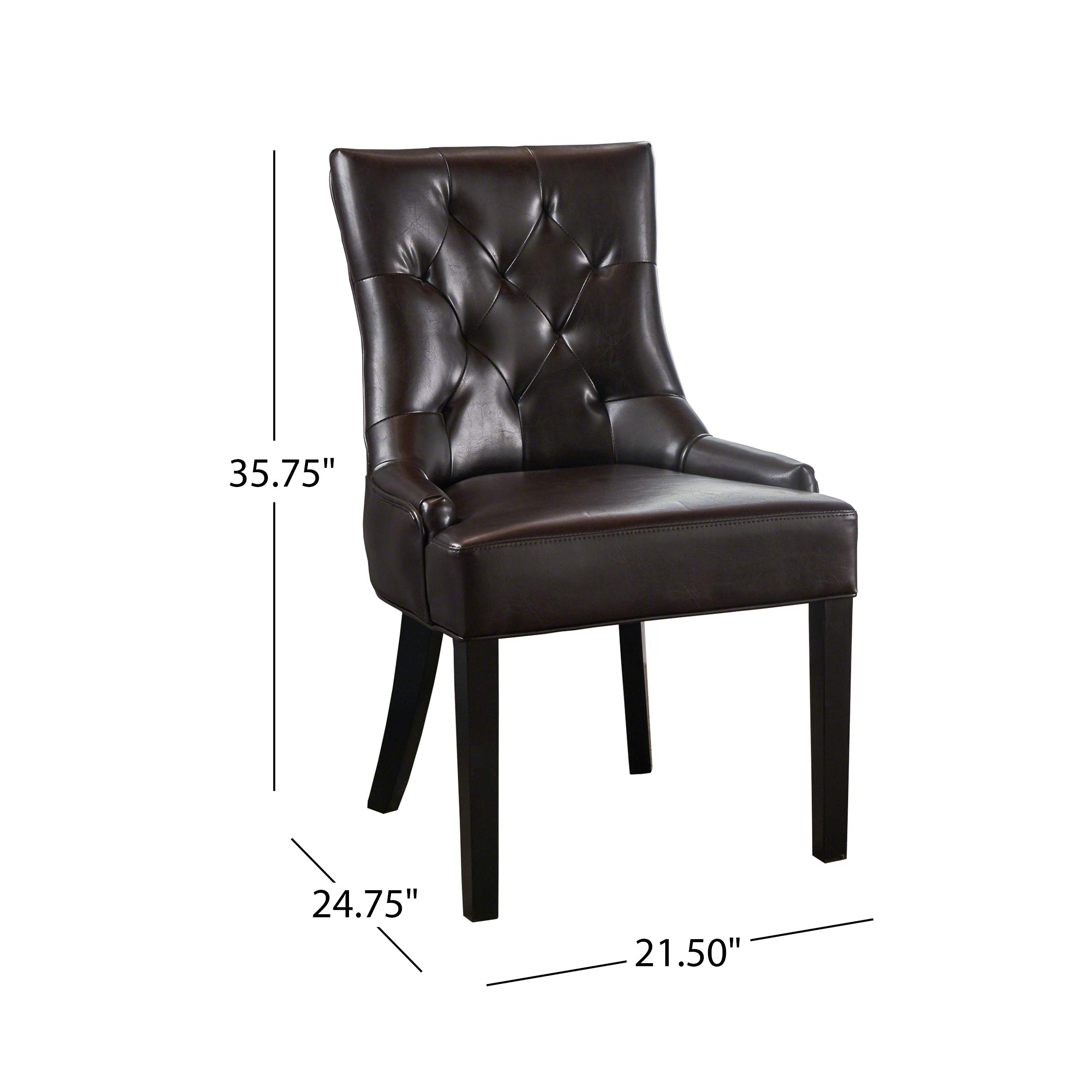 Christopher Knight Home Hayden Tufted Brown Leather Dining Chairs Set of 2 - Premium Brown Leather Upholstered Dining Room Chairs for Kitchen, Dining Table, and Home Decor