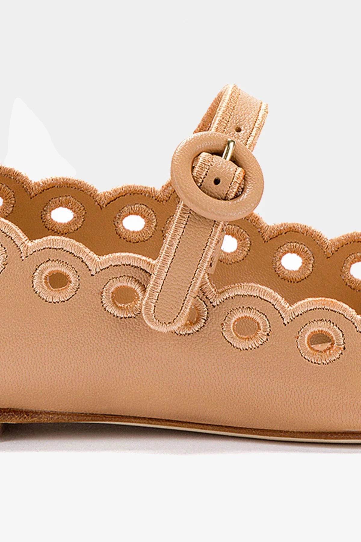 Blair Broderie Ballet Flat in Tan Leather - Women's Comfortable Leather Ballet Flats for Work, Office, and Casual Wear