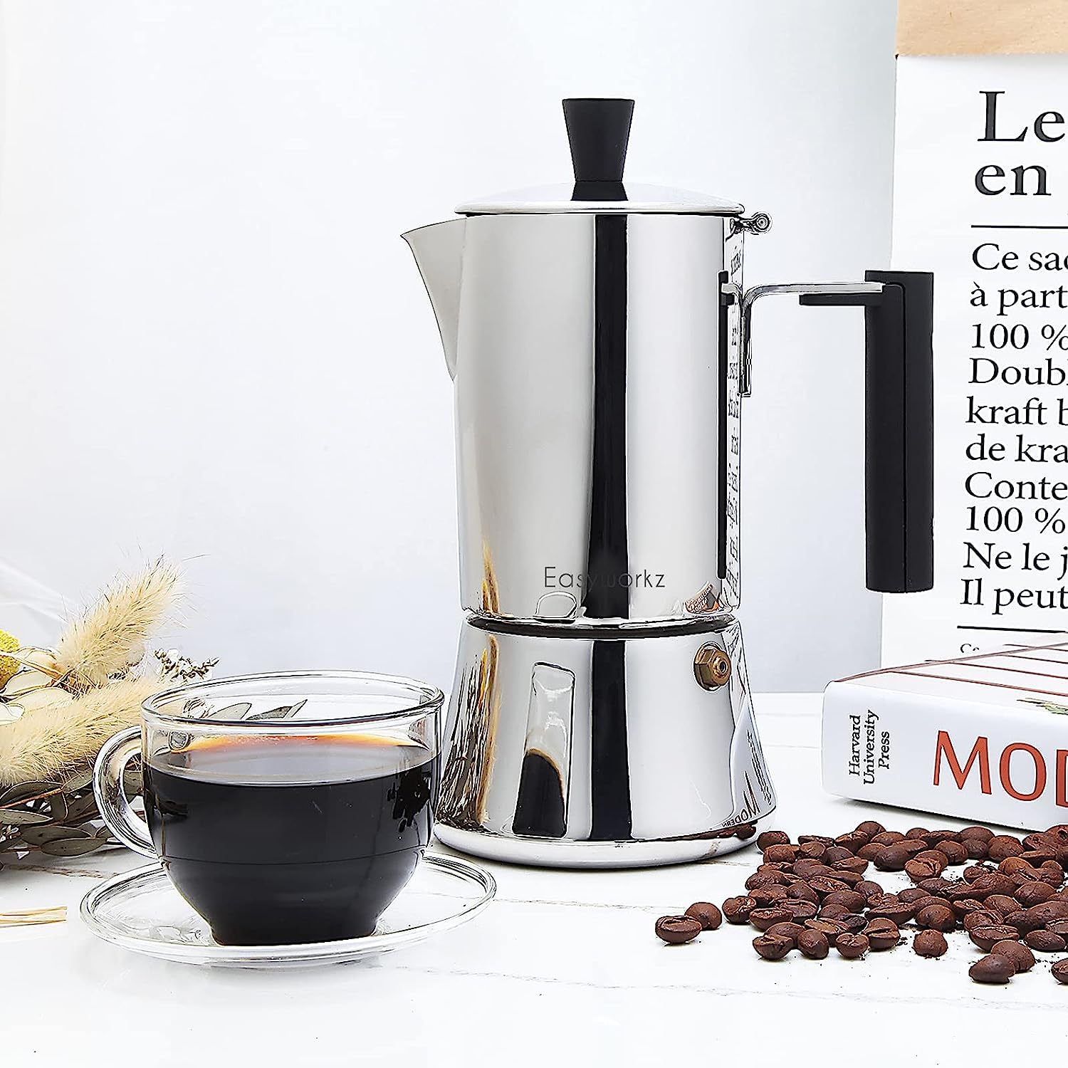 Easyworkz Pedro 4-Cup Stovetop Espresso Maker - 200ml Stainless Steel Italian Moka Pot for Induction & Gas Stoves - Perfect for Home, Office & Camping Coffee Brewing