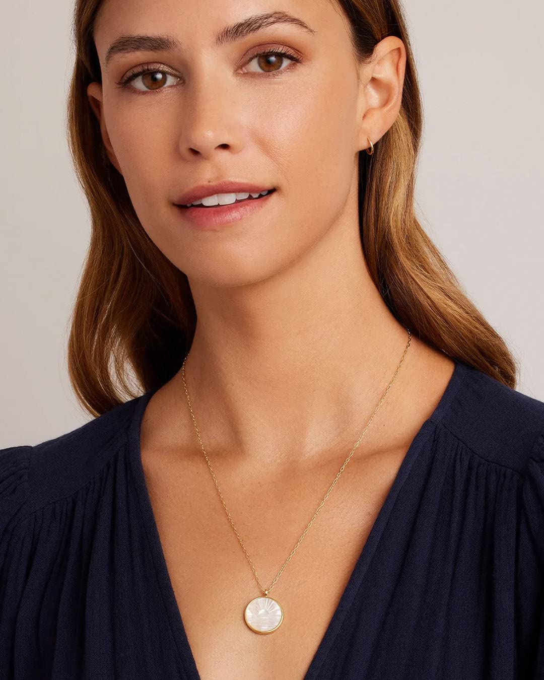 gorjana Sunset Etched Necklace 18k Gold-Plated with Mother of Pearl Pendant | Adjustable Chain 19