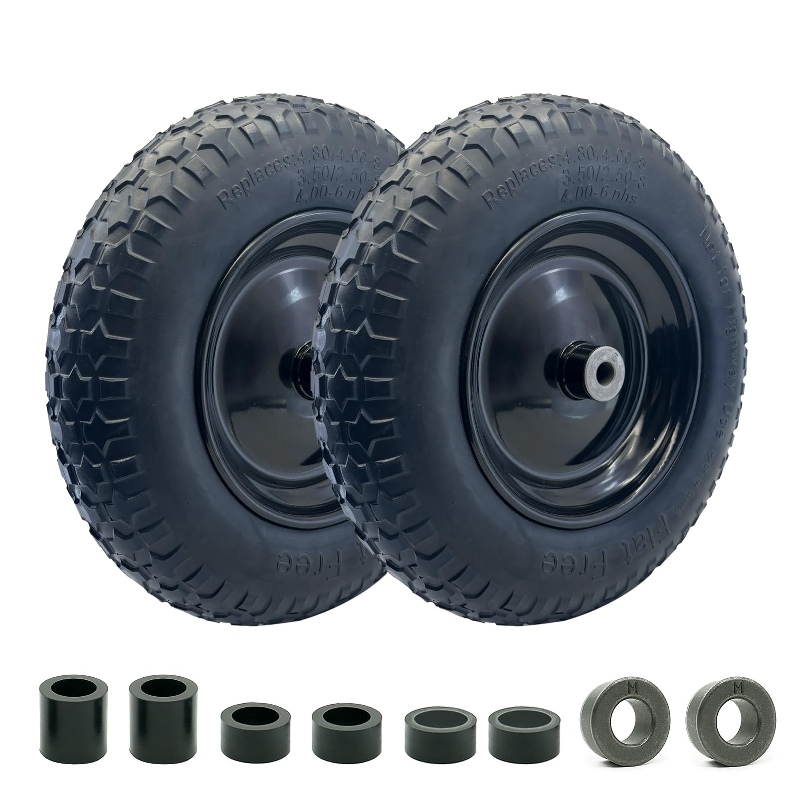2-Pack 3.50-8 Flat Free Wheels with Steel Rim – 14.5