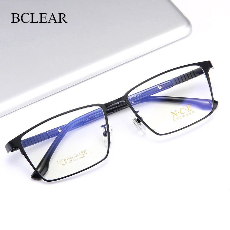 Bclear Men's Full Rim Square Titanium Eyeglasses Frame - Lightweight Durable My5007 for Work, Reading & Driving