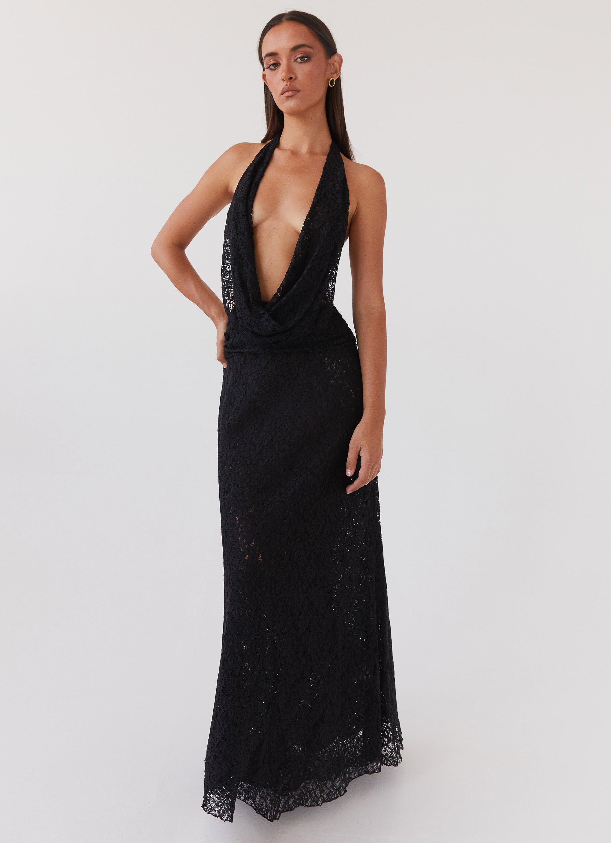 Elegant Black Elysia Lace Maxi Dress for Women - Perfect for Weddings, Parties & Special Occasions