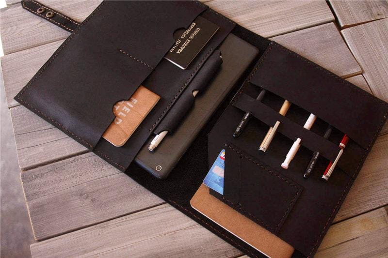 Premium Black Embossed Leather Portfolio - Professional Business Document Holder for Meetings & Presentations - Perfect for Executives, Lawyers & Graduates