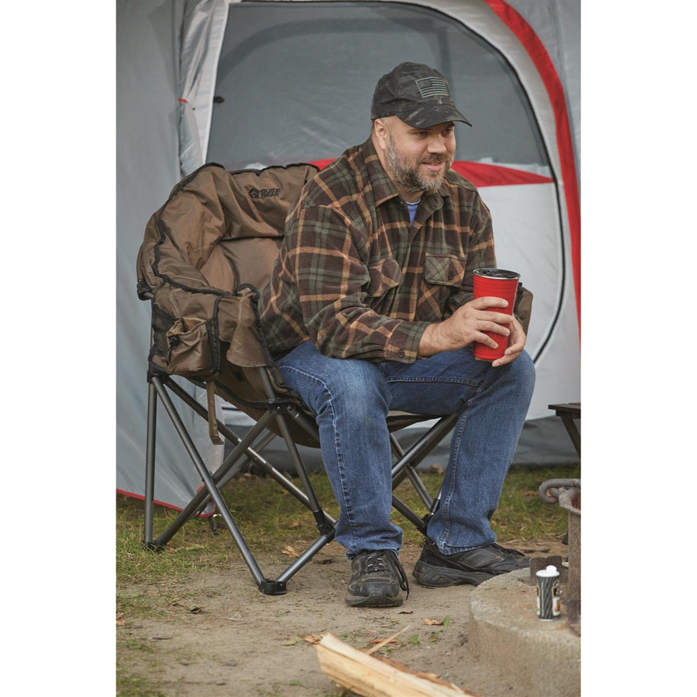Guide Gear Oversized Camping Chair - Heavy Duty 500lb Capacity, Portable Folding Chair with Padded Seat for Outdoor Adventures, Beach, Picnics, Tailgating & Backpacking (Tan/Brown)