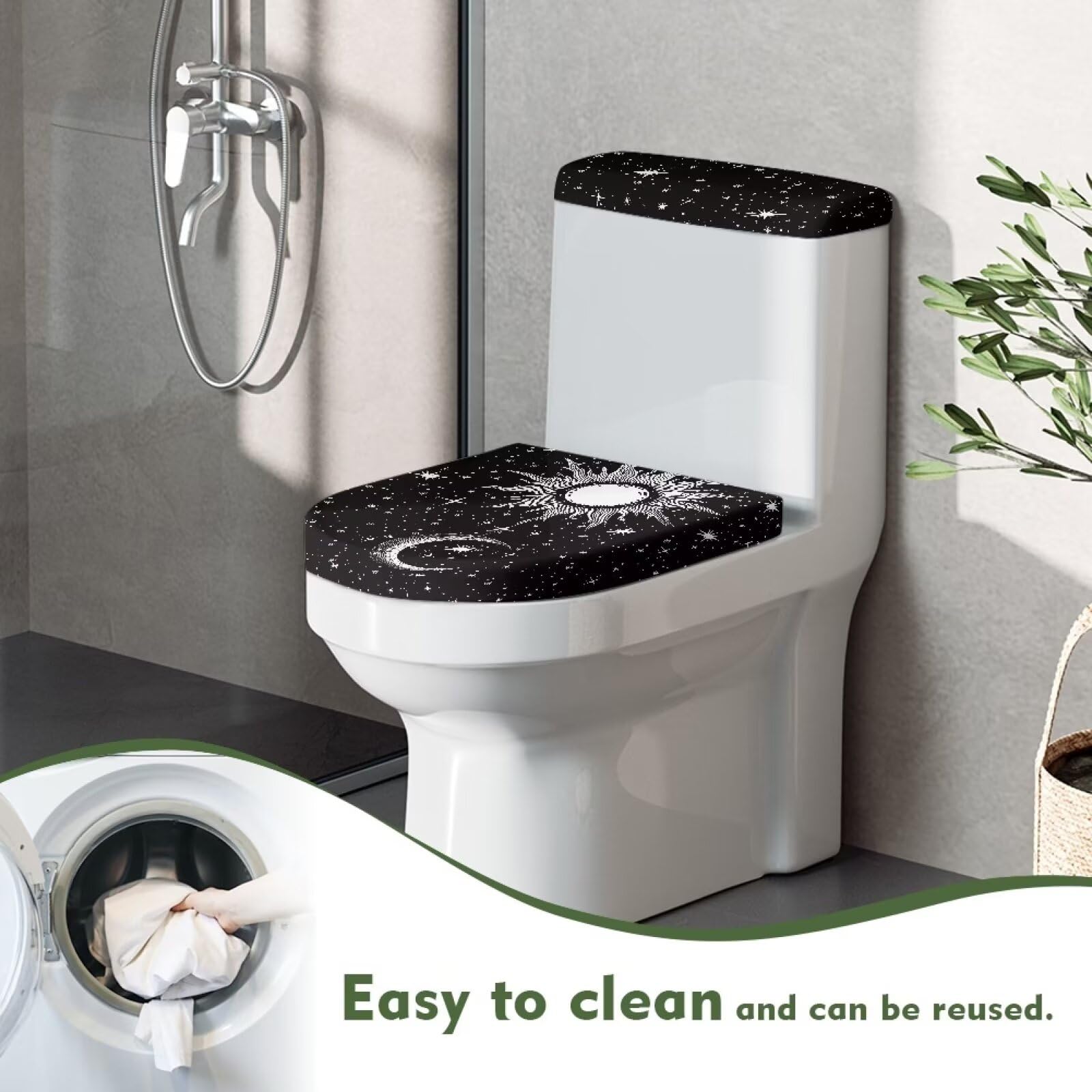 Gothic Sun Moon Toilet Lid Cover & Tank Cover Set - Soft Plush Bathroom Decor for Most Toilets - Perfect for Halloween, Gothic, and Fantasy Themed Bathrooms