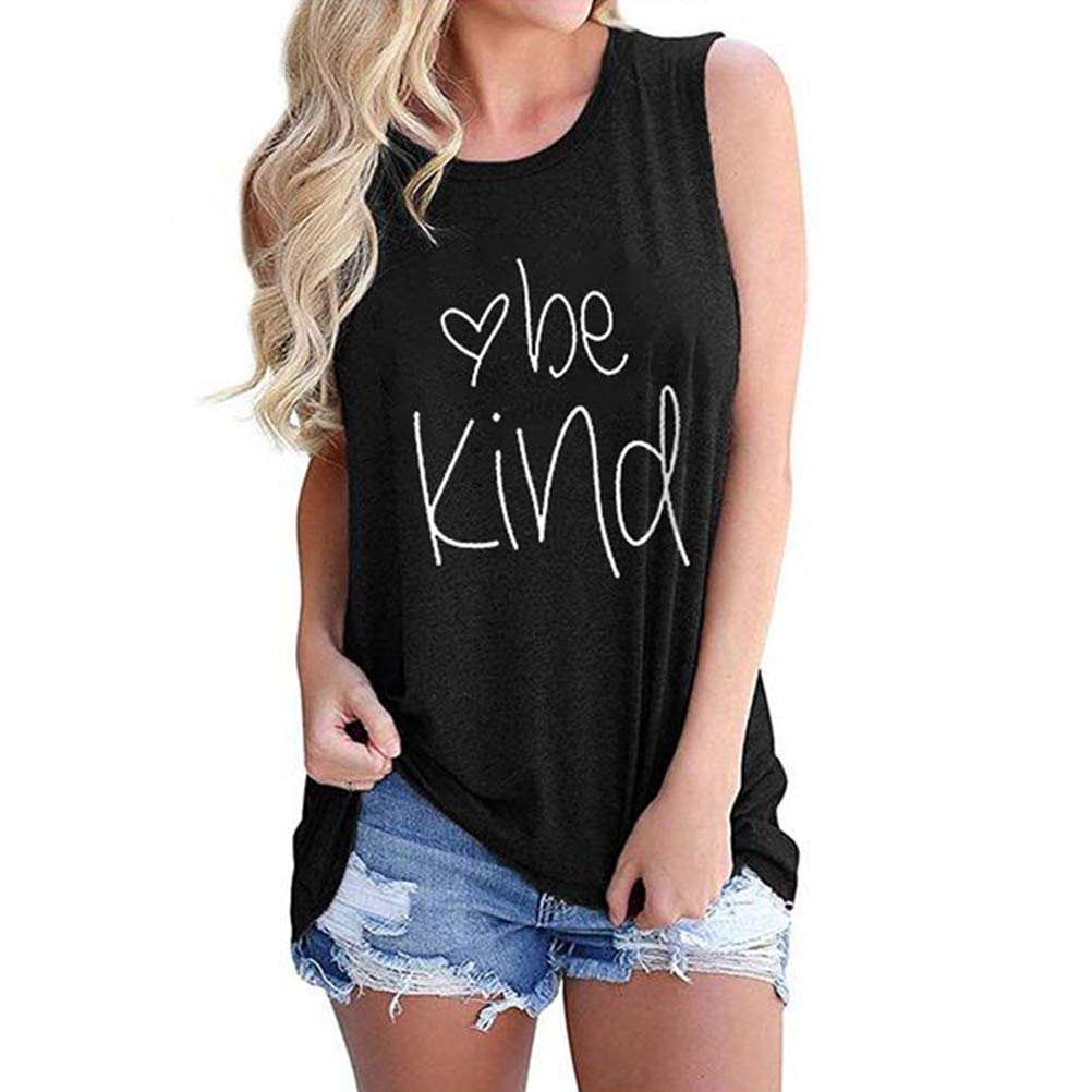 Tsun Women's 'Be Kind' Sleeveless Graphic Tank Top - Round Neck Bee Print Casual Tee for Summer, Yoga & Beach Outfits