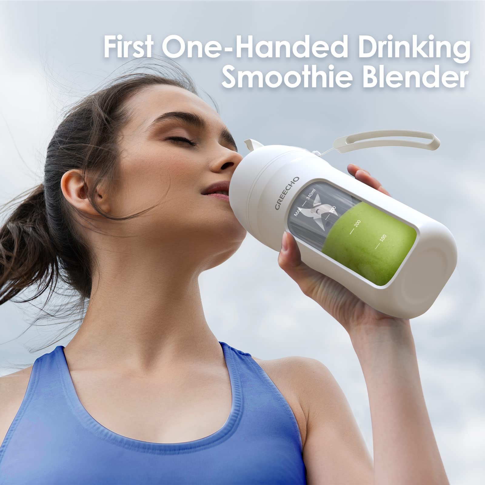 GREECHO Portable Blender - 12 oz USB Rechargeable Mini Blender for Smoothies, Shakes & Juices | BPA-Free One-Handed Personal Blender | Perfect for Gym, Office, Travel & Home Use | Cream White