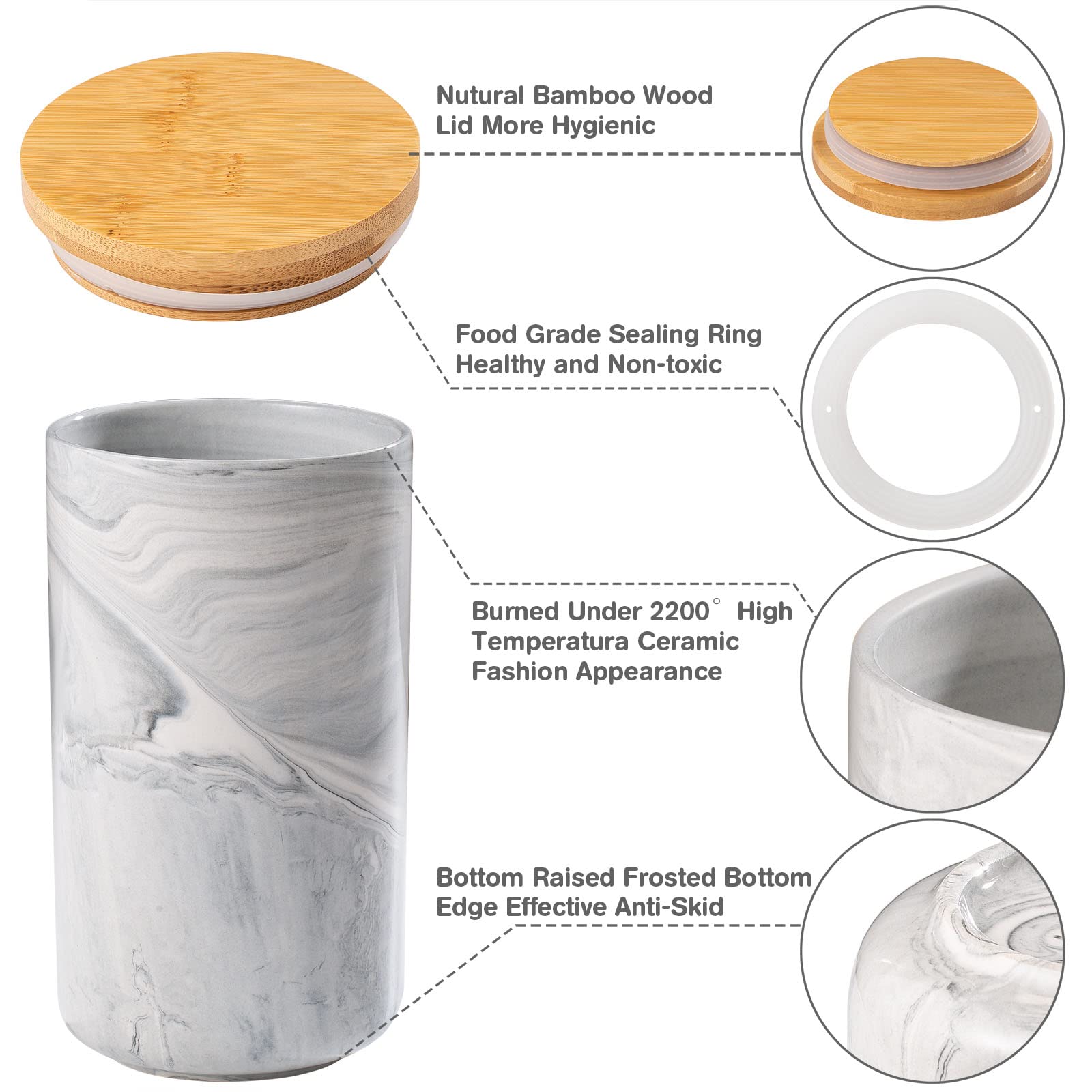 Premium Ceramic Coffee Canister with Airtight Lid - Kitchen Food Storage Container for Ground Coffee, Tea, Sugar & Spices - Ideal for Pantry Organization & Countertop Display