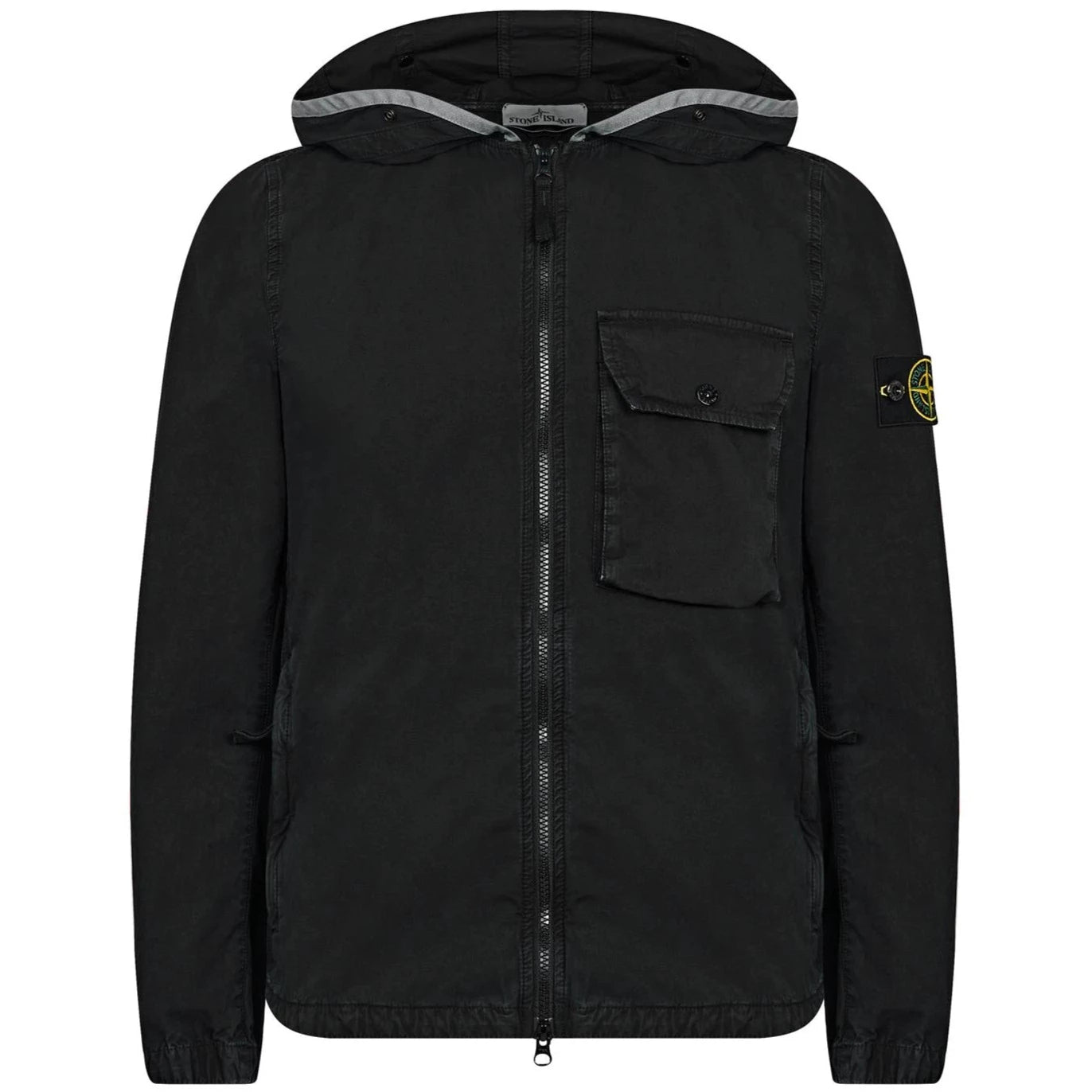 Stone Island Black Brushed Hooded Overshirt Jacket for Men - Water-Resistant Streetwear Coat for Urban Fashion & Outdoor Activities