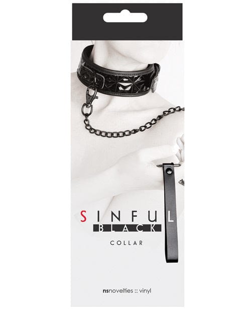 Sinful Collar Dog Collar - Black Leather Adjustable Pet Collar with Metal Buckle for Small Medium Large Dogs - Perfect for Daily Walks, Training & Fashion Accessories