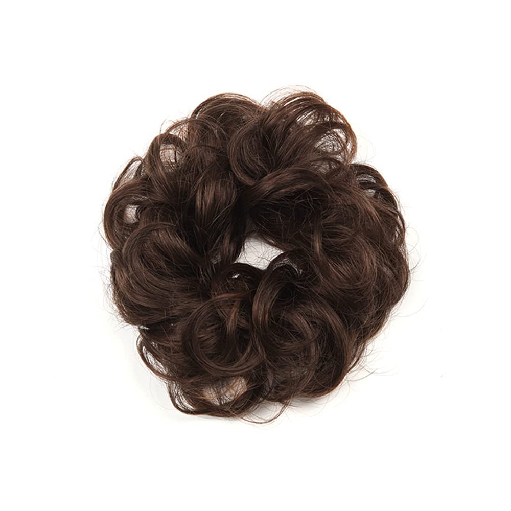 HOJI Messy Bun Hair Piece - 1PCS Tousled Updo Hair Extension | Curly Wavy Ponytail Hairpieces for Women & Girls | Synthetic Hair Scrunchies with Elastic Band (Brown) | Perfect for Parties, Weddings & Everyday Styling