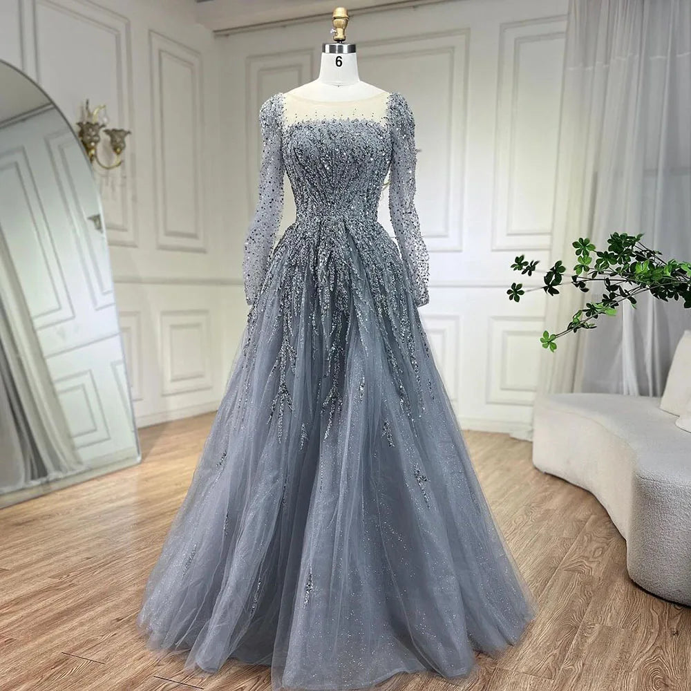 Elegant Dusty Pink Long Sleeve Evening Gown - Luxury Dubai Party Dress for Women LA71915 | Perfect for Weddings, Galas & Formal Events