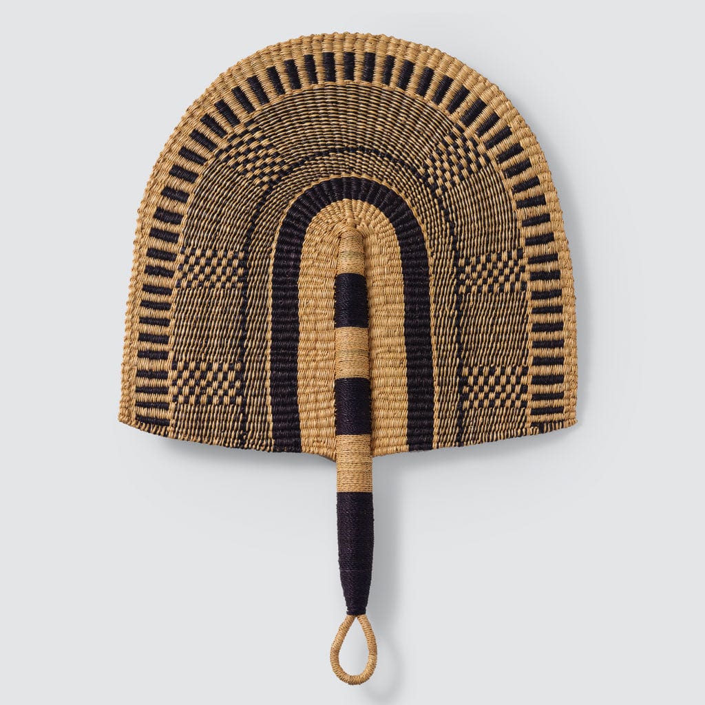 Authentic Bolga Basket Fans - Handwoven Black & Natural Straw Fans for Home Decor, Wedding Favors & Tropical Themed Parties | Perfect for Wall Decor, Gift Giving & Boho Style Interiors
