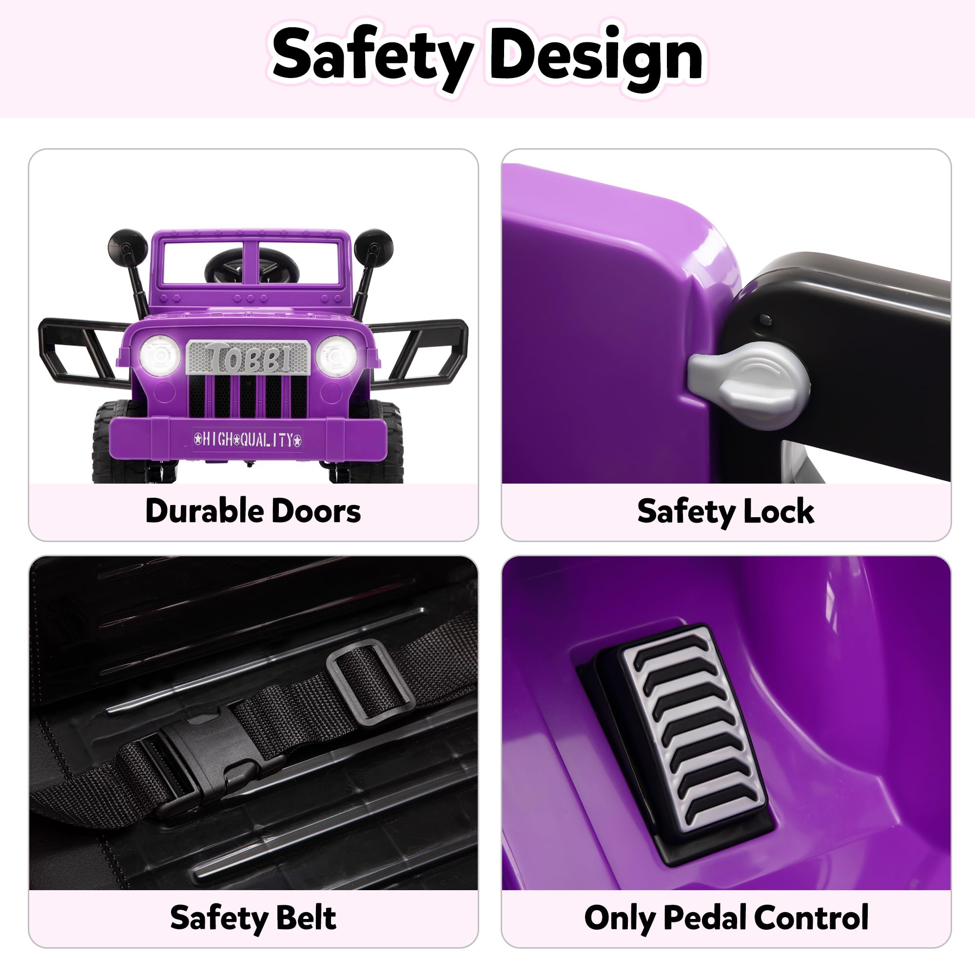 TOBBI 12V Kids Ride On Truck - Electric Powered Toy Car for Toddlers Ages 3-6 with Off-Road Wheels, Suspension, Horn & LED Lights - Perfect Birthday & Christmas Gift for Boys & Girls - Great for Indoor & Outdoor Play (Purple)