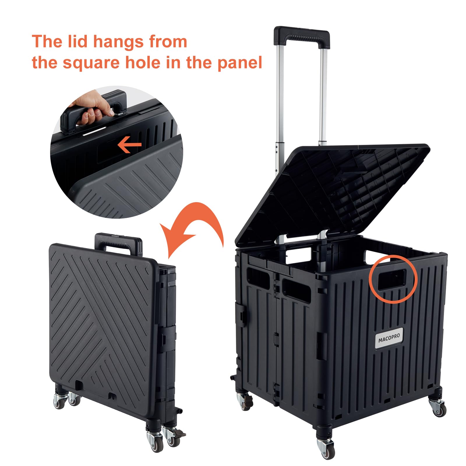 Foldable Utility Cart with Lid & Basket - 4 Rotating Wheels Portable Hand Truck for Grocery Shopping, Office Supplies, Luggage Transport & Classroom Use | Heavy Duty Collapsible Rolling Crate (Black) - Perfect for Teachers, Warehouse, Home & Garden Organization