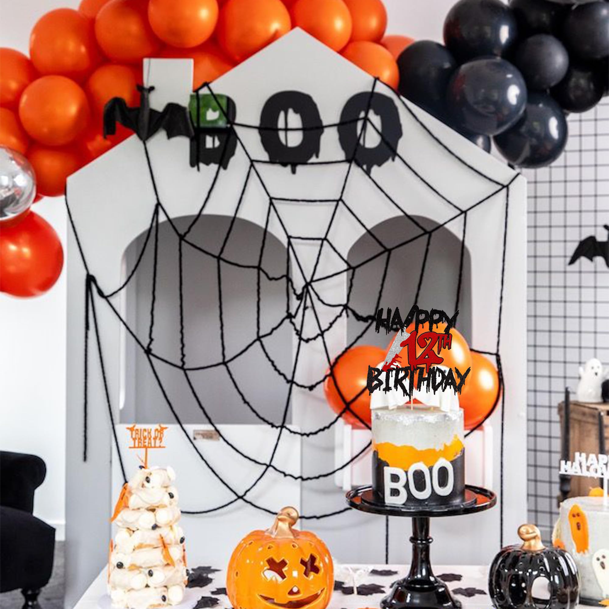 12th Birthday Cake Topper - Black Glitter 'Cheers to 12 Years' Horror Blood Knife Decor for Killer Birthday Party | Halloween Cake Decoration Supplies | Perfect for Spooky Celebrations & Themed Parties