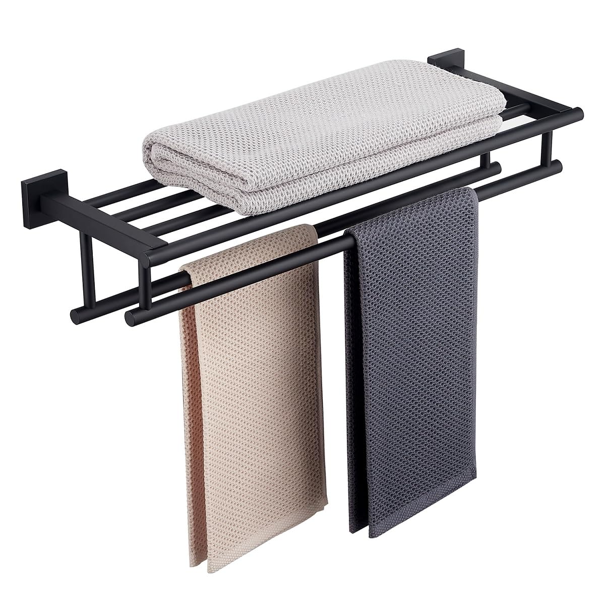 24 Inch Wall Mounted Towel Rack - Matte Black Double Towel Bar with SUS304 Stainless Steel - Bathroom Towel Holder for Home & Hotel Use - Space Saving Durable Towel Shelf for Bath, Spa & Guest Rooms