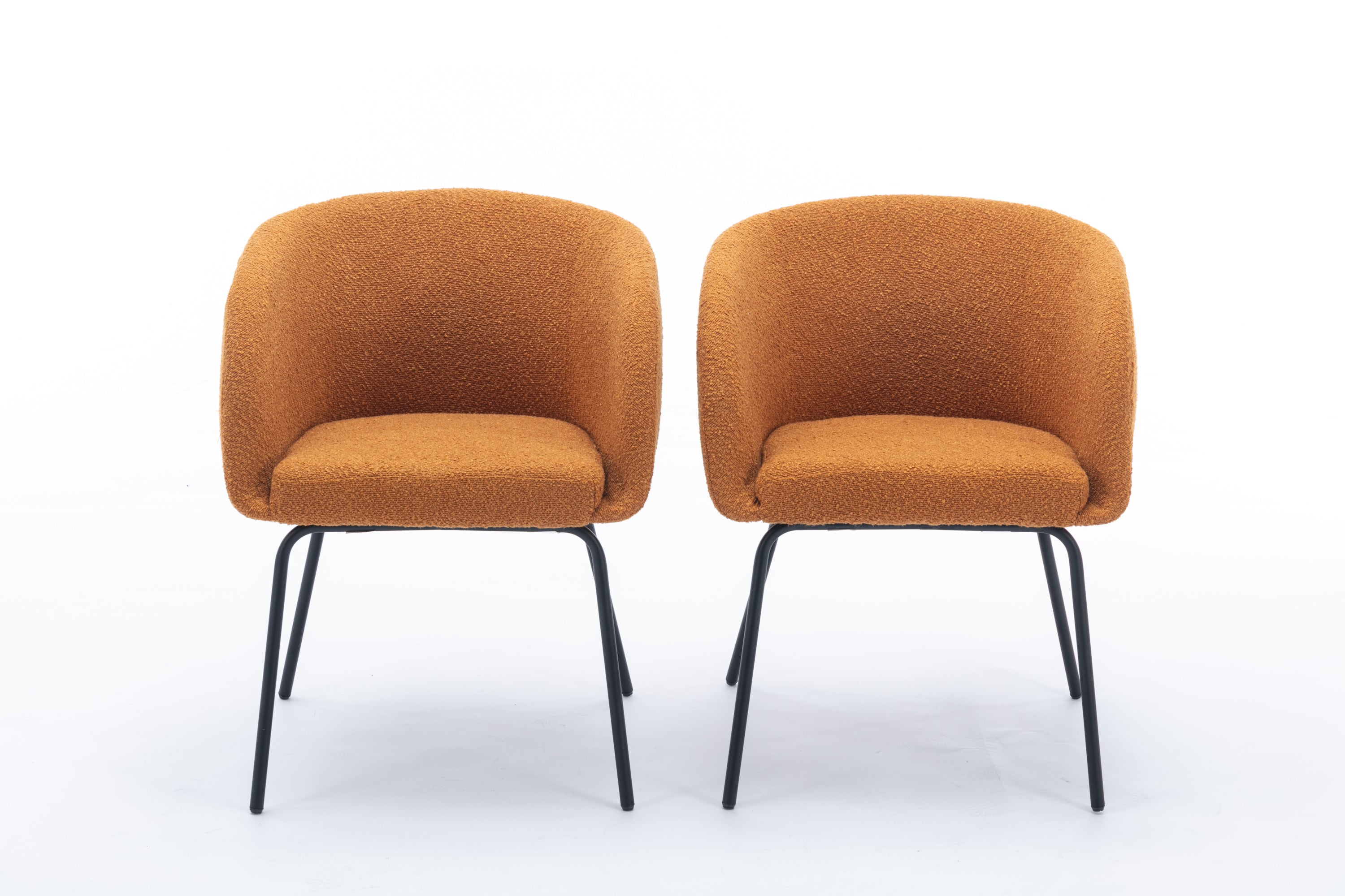 Boucle Fabric Dining Chairs with Black Metal Legs - Set of 2, Ginger - Modern Kitchen & Dining Room Accent Chairs for Home Decor