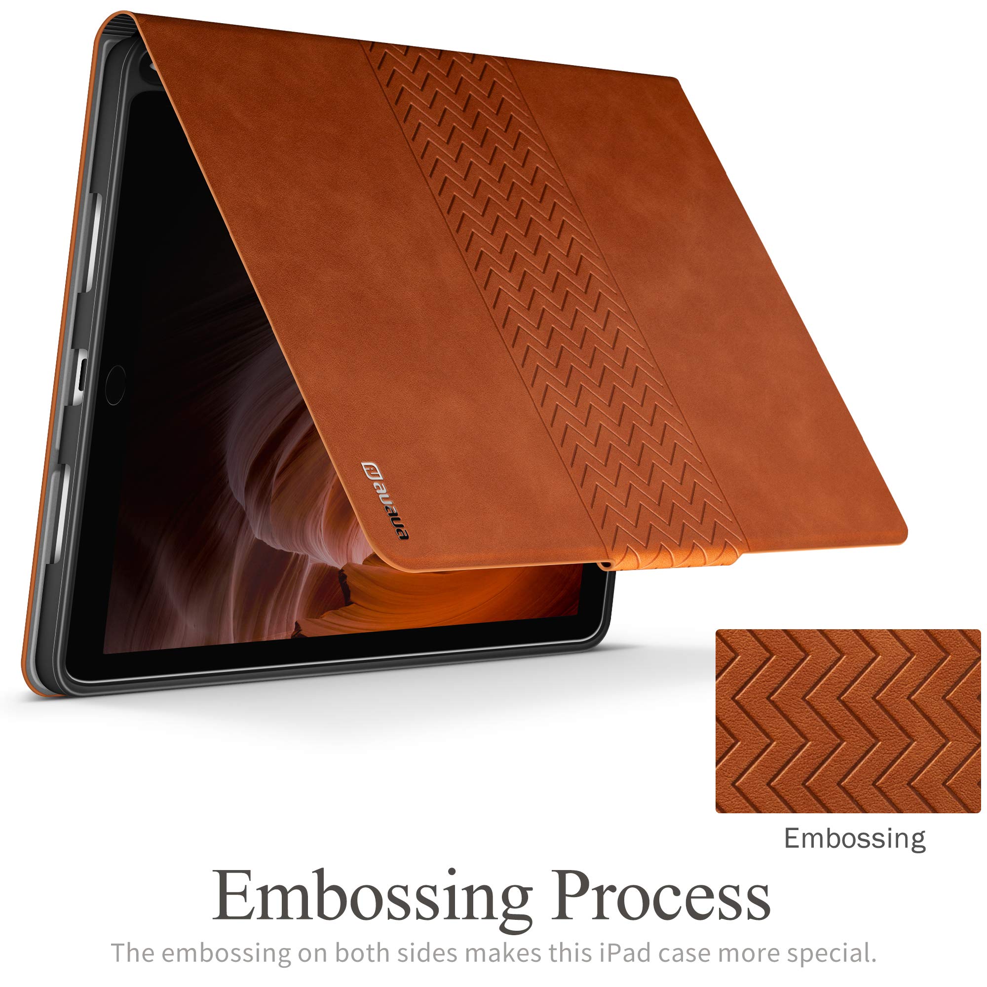 Premium Vegan Leather iPad Air 3 (2019) & iPad Pro 10.5 (2017) Case with Built-in Apple Pencil Holder, Auto Sleep/Wake, Adjustable Stand - Perfect for Work, Study & Travel (Brown)