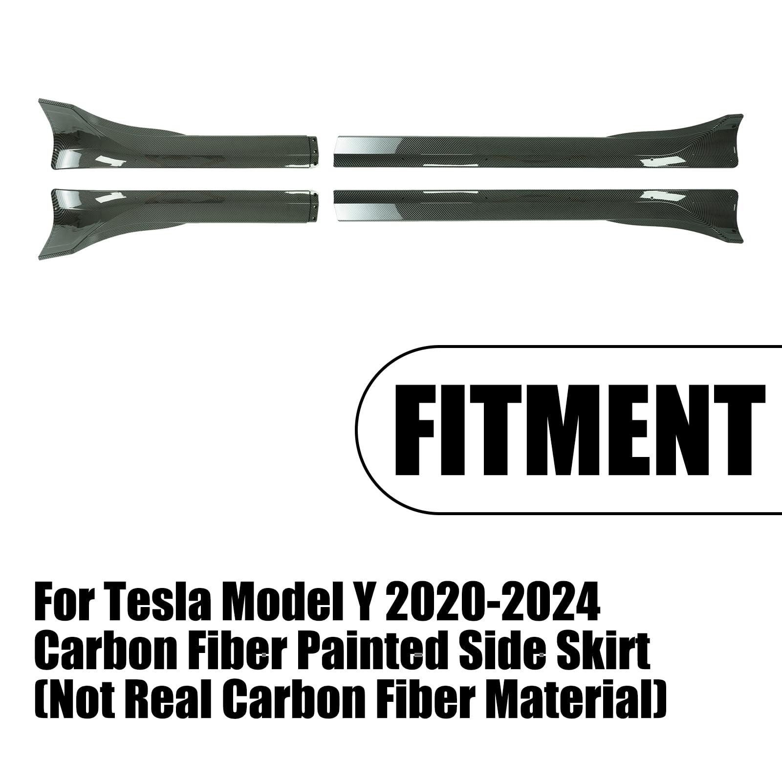 Tesla Model Y Side Skirt 2020-2024 - 4PCS ABS Plastic Side Extension Splitter Rocker Panel (Carbon Fiber Painted) - Enhance Style & Protection for Your Tesla Model Y - Perfect for Car Enthusiasts & Street Racing