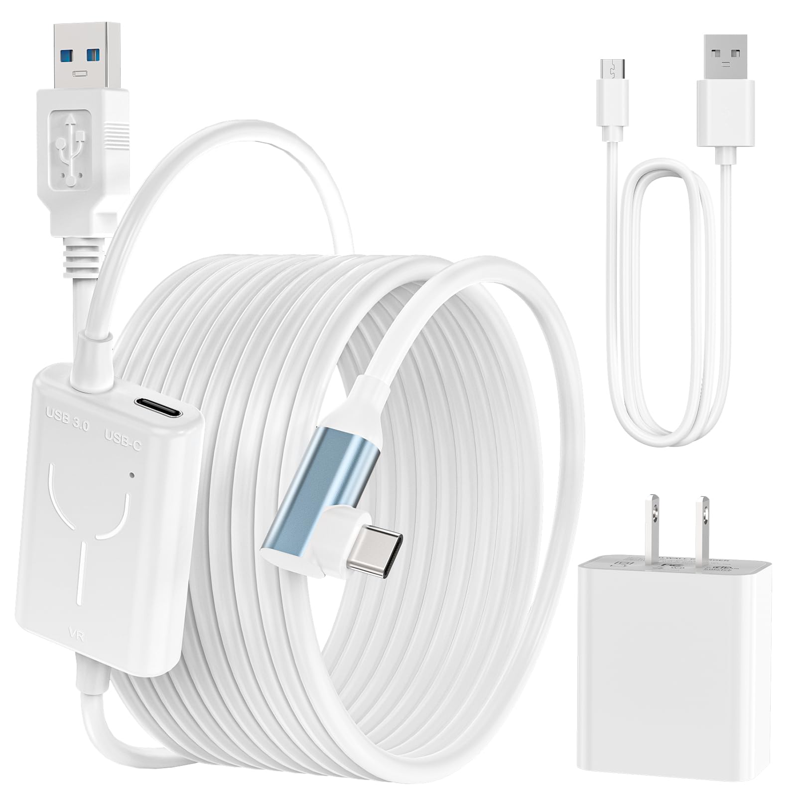 16FT Oculus Quest 2/1 Link Cable with Adapter - USB 3.0 to USB C High Speed Data Transfer & Charging Cord for VR Headset - Separate Charging Port - Perfect for PC Gaming & VR Setup