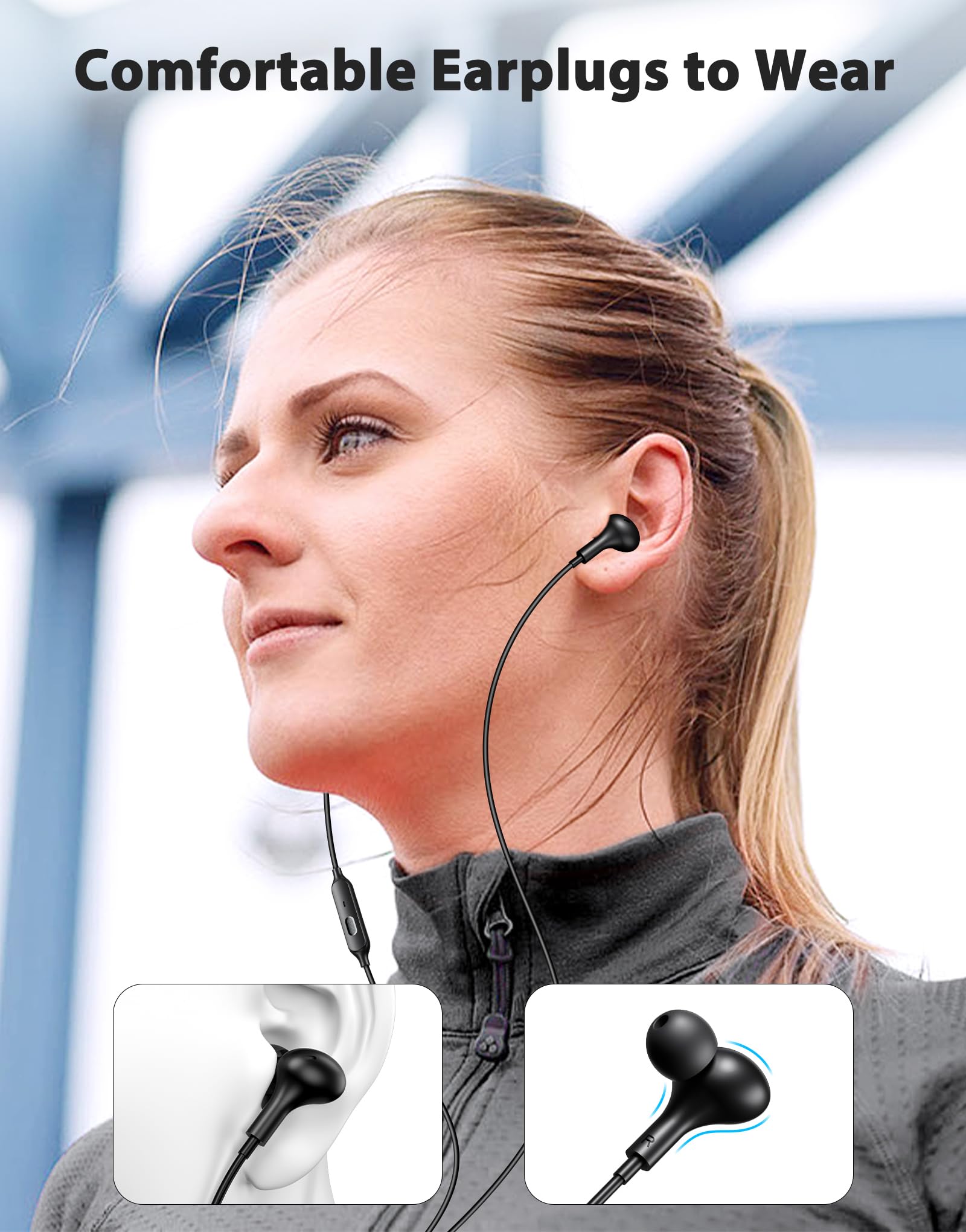 Premium USB-C Wired Earbuds with 5 Sound Modes, Stereo Bass & Noise Cancellation - In-Ear Headphones with Mic for iPhone 16 Pro Max/15, Samsung S25/S24/S23 (Black) - Perfect for Commuting, Gaming & Work Calls
