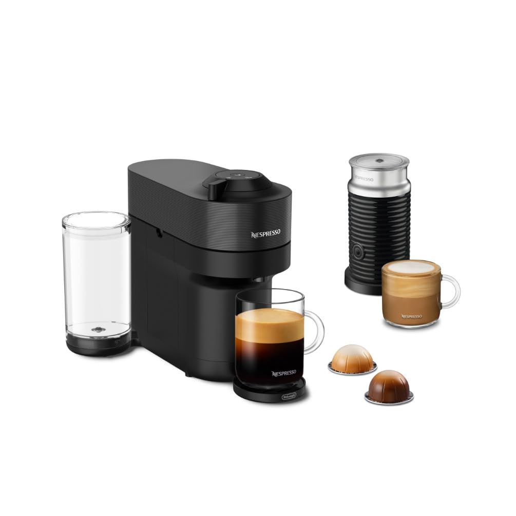 De'Longhi Nespresso Vertuo Pop+ Coffee & Espresso Machine with Aeroccino Milk Frother - Compact Single-Serve Pod Brewer for Home & Office - Liquorice Black (Perfect for Espresso, Latte & Cappuccino Lovers)