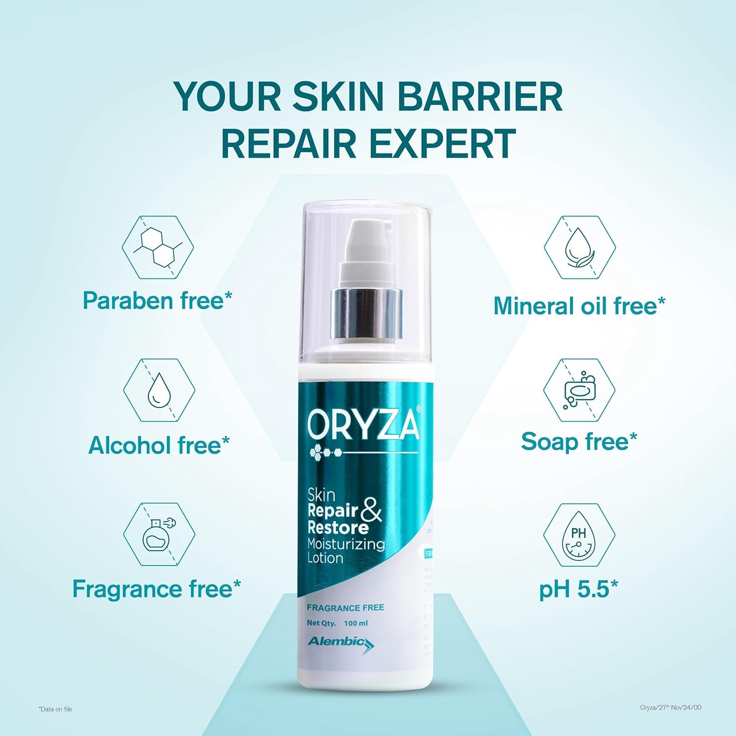 Oryza 3:1:1 Hydrating Lotion for Dry & Sensitive Skin - Ceramide & Hyaluronic Acid Moisturizer for Face & Body - Long Lasting Hydration & Skin Repair - 100ml (Pack of 1) - Perfect for Daily Skincare Routine & Post-Shower Moisturizing