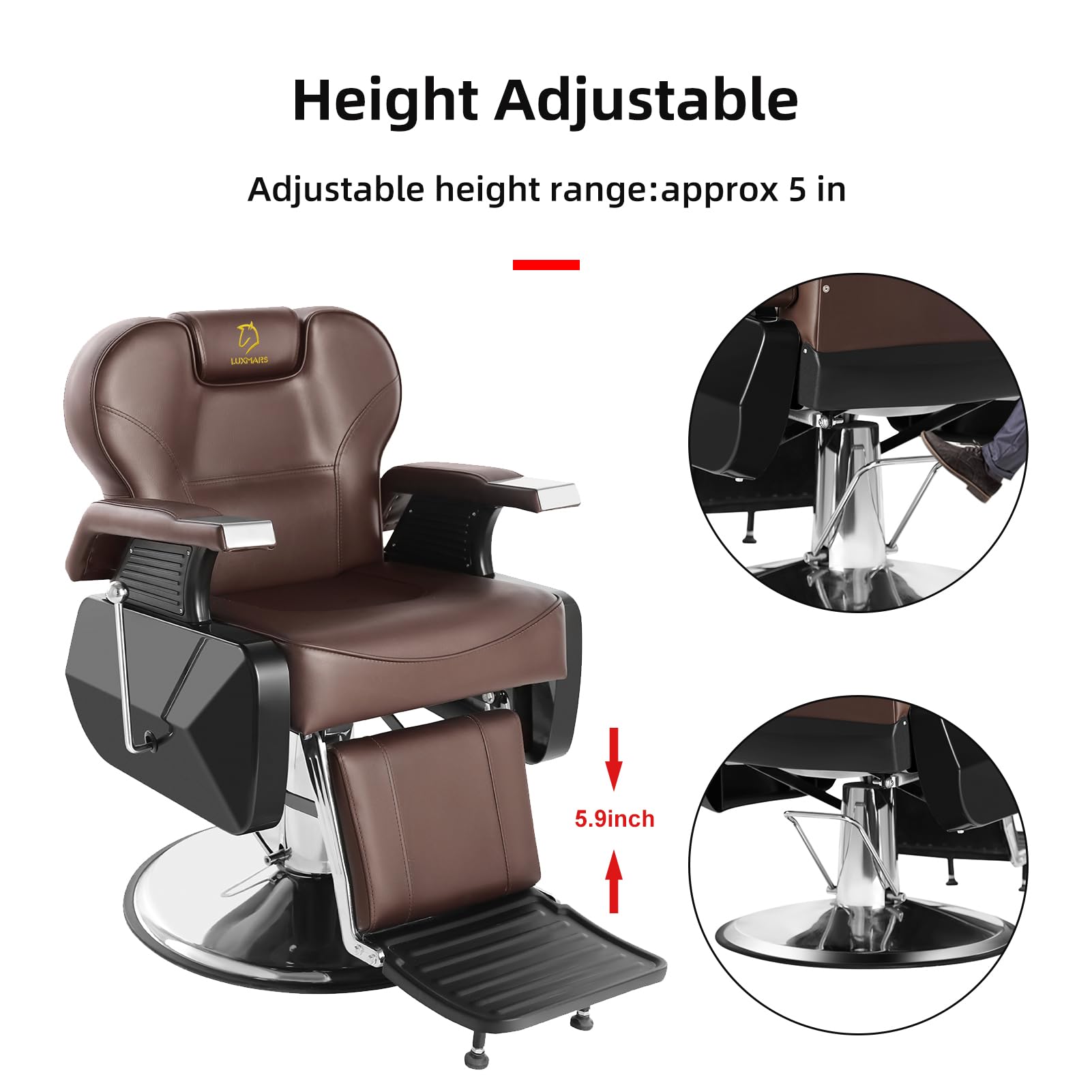 Hydraulic Barber Chair 360° Swivel Reclining Salon Styling Hair Chair for Hairdressers & Barbers - Brown Leather Upholstery, Adjustable Height - Perfect for Hair Salons, Barber Shops & Home Styling Studios