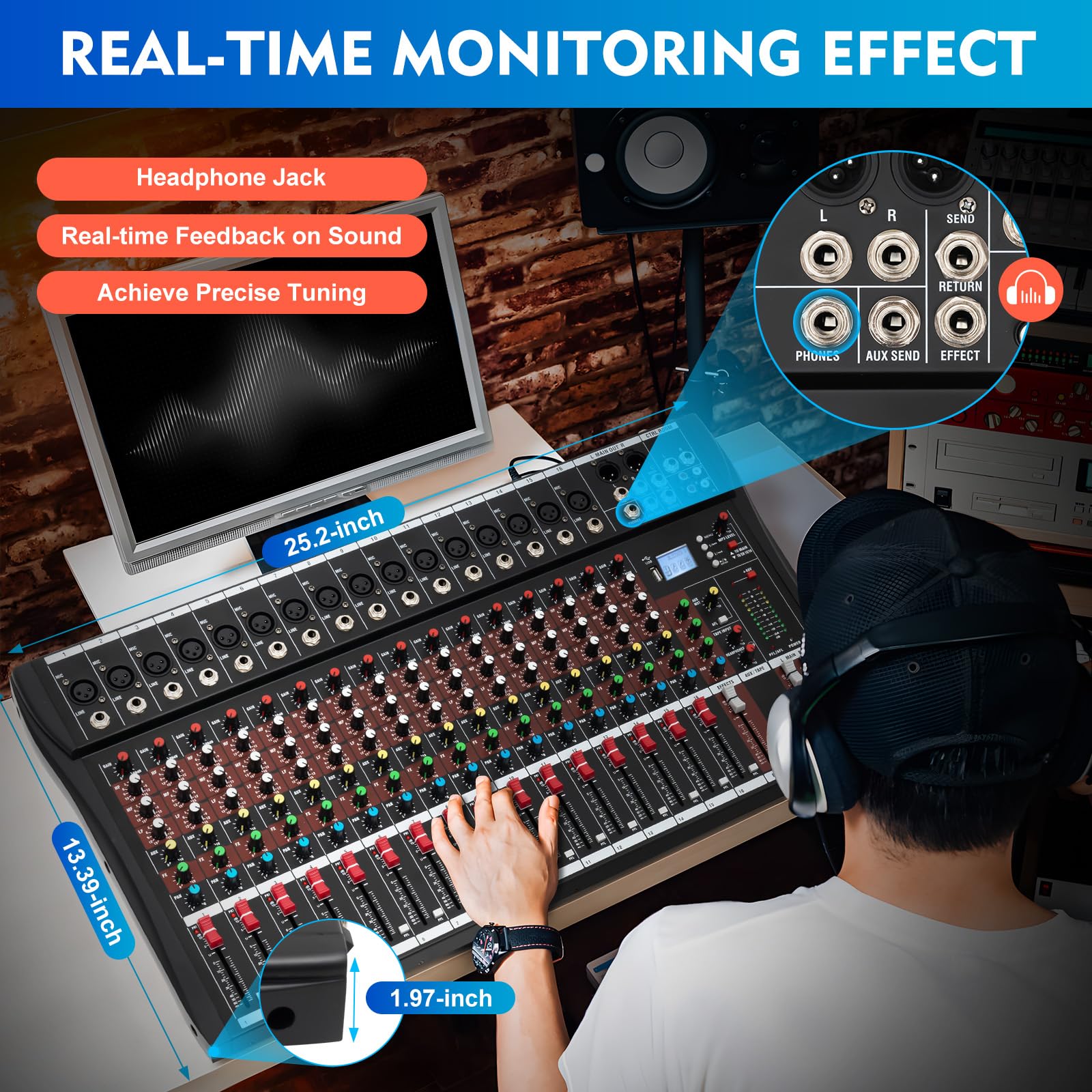 16 Channel Professional Audio Mixer with Bluetooth & USB - DJ Sound Mixing Console for Live Stage, Studio & Home Use - Perfect for Beginners & Professionals