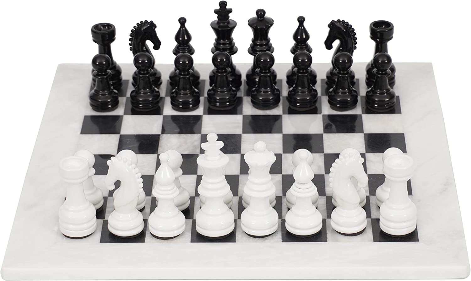 Premium 15-Inch White & Black Chess Set with 32 Metallic Pieces, 2 Extra Queens & Marble Board - Luxury Marble Chess Board for Home Decor, Game Room, Office & Gifts | Marblous Krafts