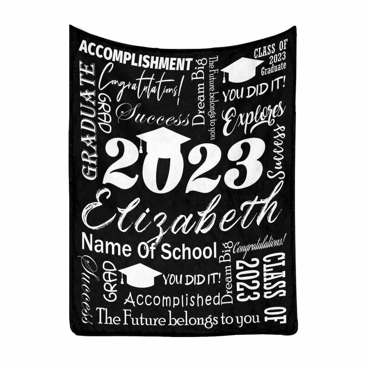 Custom Graduation Blanket 2023 - Personalized Class of 2023 Throw Blanket for High School & College Graduates - 70x80 Inch Black & White Graduation Gift for Boys & Girls - Perfect for Dorm Rooms, Graduation Parties & Photo Props
