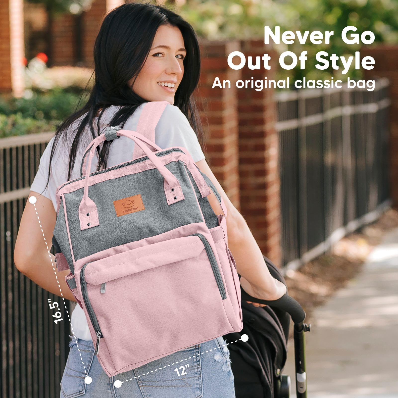 KeaBabies Waterproof Baby Diaper Backpack - Large Multi-Functional Travel Diaper Bag with Changing Pad for Boys & Girls, Durable Parenting Essentials for Moms & Dads (Pink Gray) - Perfect for Daycare, Travel, Outings & Daily Use