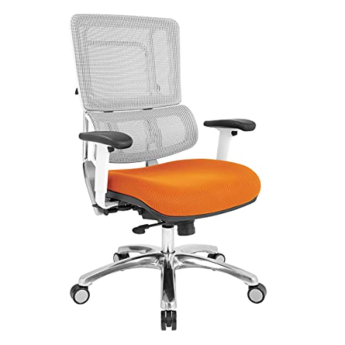 Polished Aluminum Base and Orange Mesh Seat