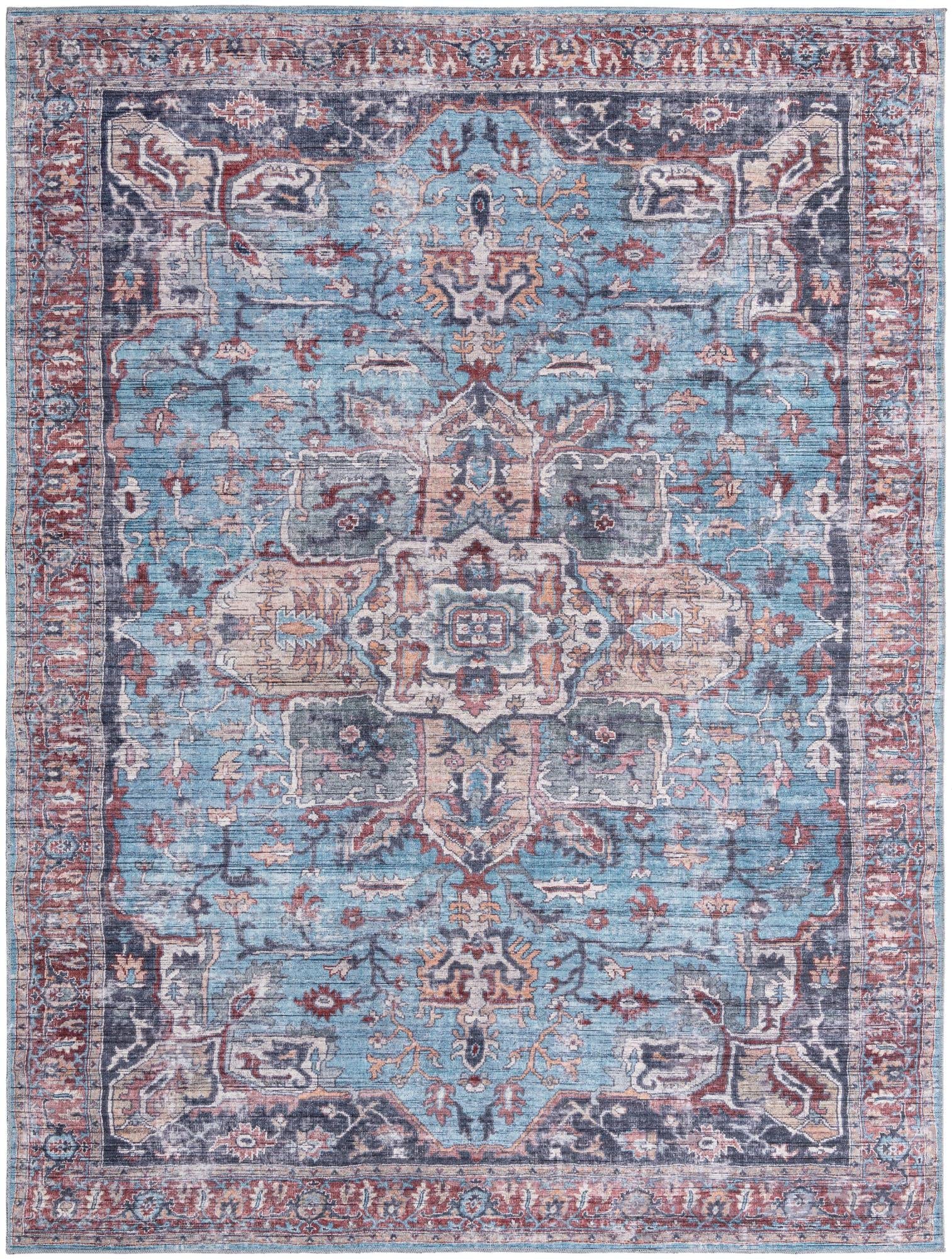 Maahru Collection Washable Rug – 9' x 12' Blue Low-Pile Indoor Rug | Soft & Durable for Living Room, Dining Room, Bedroom | Pet & Kid Friendly | Easy Clean Non-Slip Backing