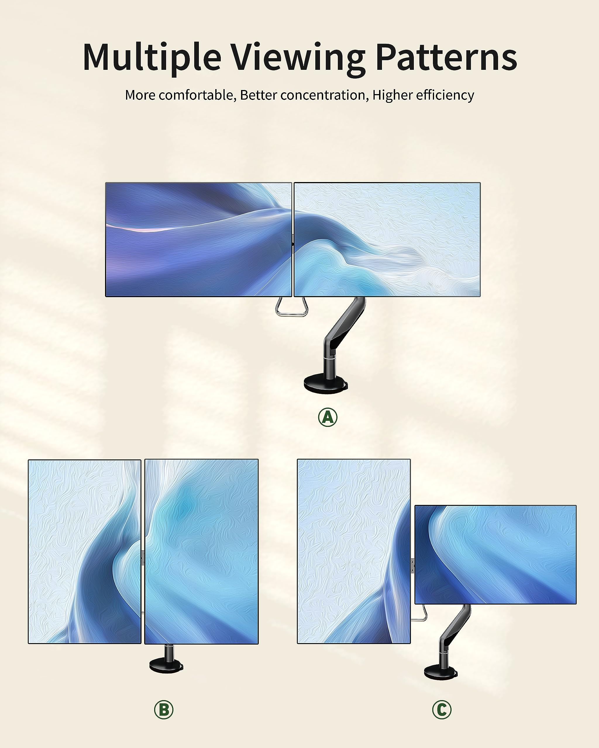 ErgoUnion Heavy Duty Dual Monitor Stand - Adjustable Desk Mount for 34