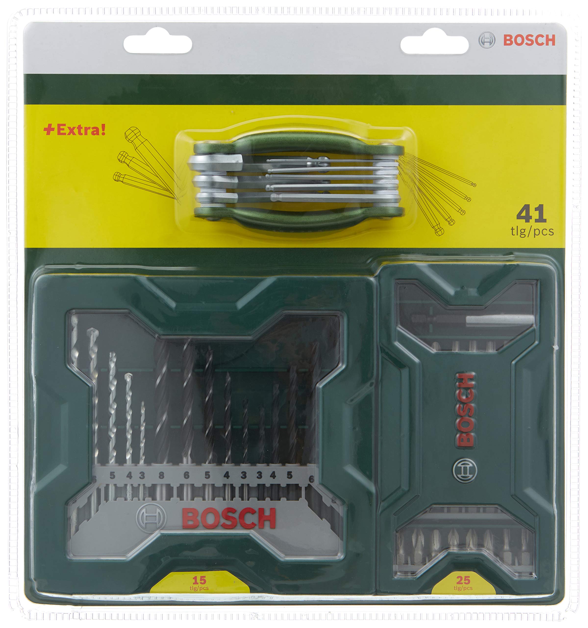 Bosch 15-Piece Mixed Drill & Screwdriver Bit Set with Folding Hex Tool - 25-Piece Home & Garden Accessory Kit for DIY Projects, Woodworking, and Household Repairs