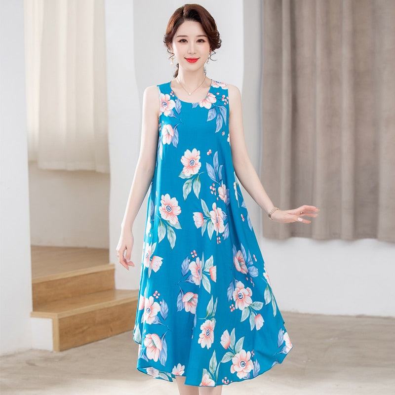 Vintage Floral Print Sleeveless Dress for Women - Summer Casual, Beach Party, and Date Night Outfit