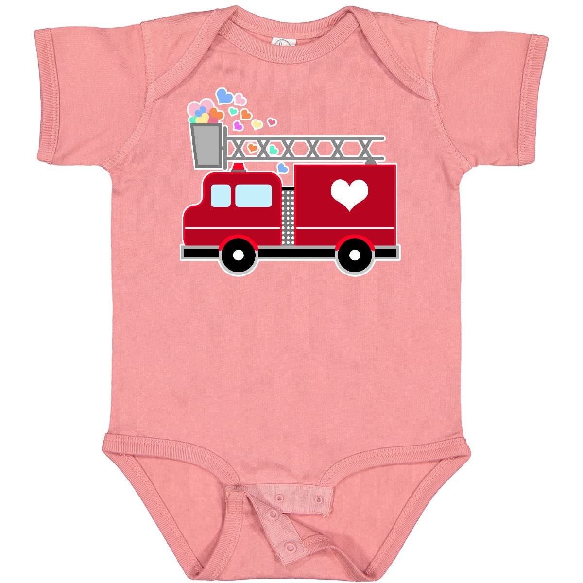 Inktastic Easter Red Firetruck with Pink Hearts Baby Bodysuit - Cute Infant Onesie for Easter, Baby Shower & Holiday Photos