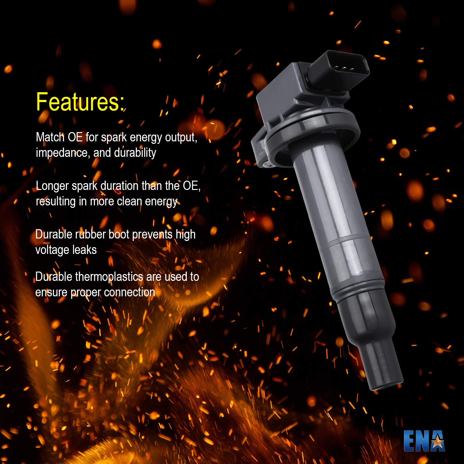 High-Performance ENA 4-Piece Ignition Coil Pack UF316 with 4 Iridium Spark Plugs 7090 - Compatible with Scion/Toyota Echo/Prius/Yaris/xA/xB 2000-2018 1.5L - Direct Replacement for 9091902240 & C1304 UF316T - Improves Engine Performance & Fuel Efficiency for City Driving & Commuting